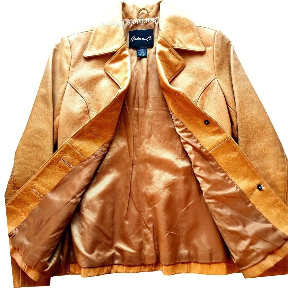 Y2K Arden B Camel Leather Blazer Jacket Sz S | Vintage Mallcore Diva - Picture 7 of 8
